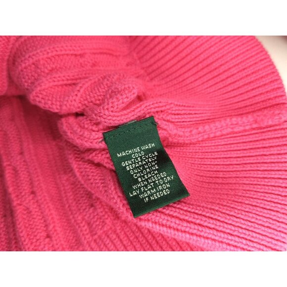 Lauren Ralph Lauren Active Prep Womens Cotton Pink Cable Knit Sweater Full Zip - Picture 9 of 10
